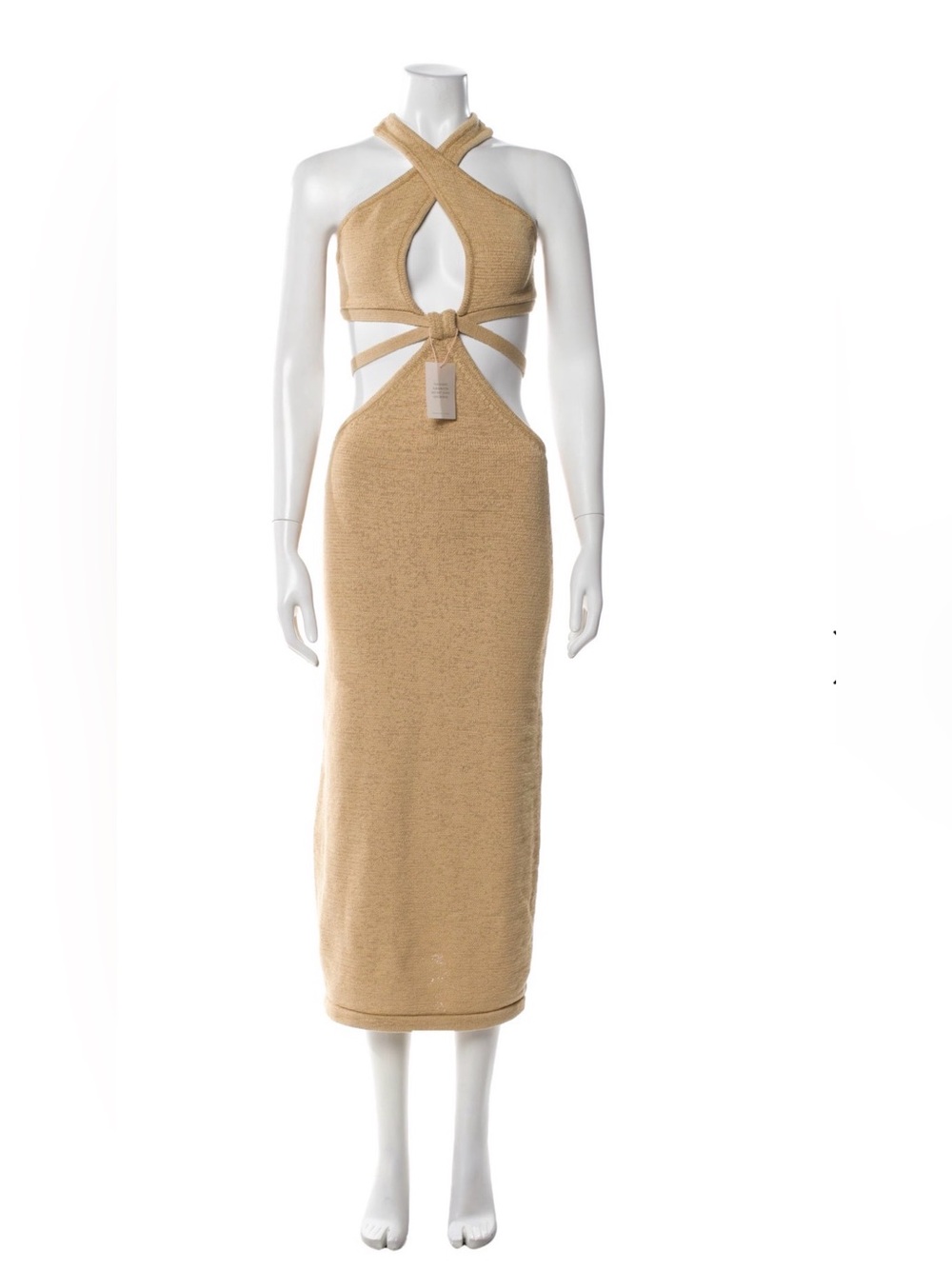 cult gaia Tan Cross-Front Cutout Midi Dress